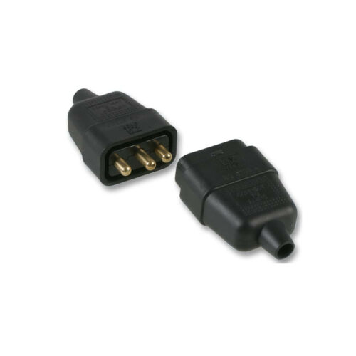3 Pin Rubber Black Mains Electrical 250V 10 Amp Inline In-Line Connector Extend