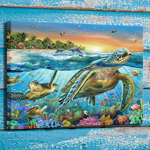 Painting Art Sea Turtles The Bay HD Print on Canvas Wall Picture Porch Deco12x16