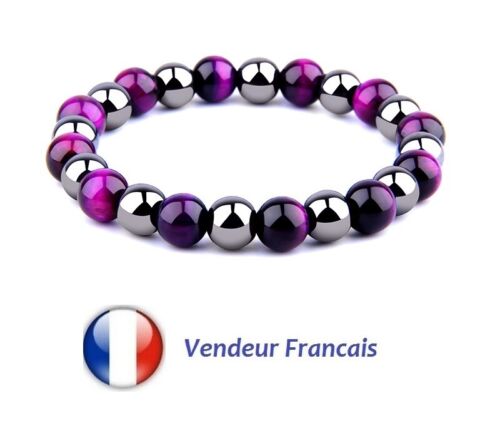 Bracelet en pierre naturelle en perles d/'oeil de tigre de 8 mm Couleur Violet