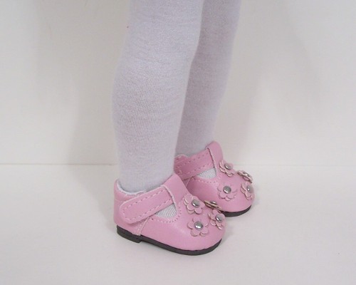 PINK School T-Strap w//Flowers Doll Shoes For 14 AG Wellie Wisher Wishers Debs