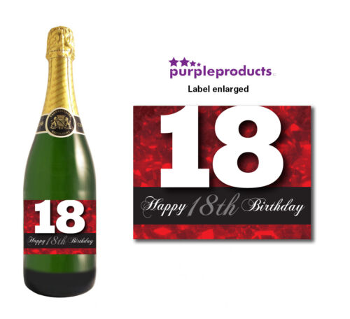 Red feliz 18th cumpleaños regalo de botella de champán brillante Wine /& Etiqueta actual