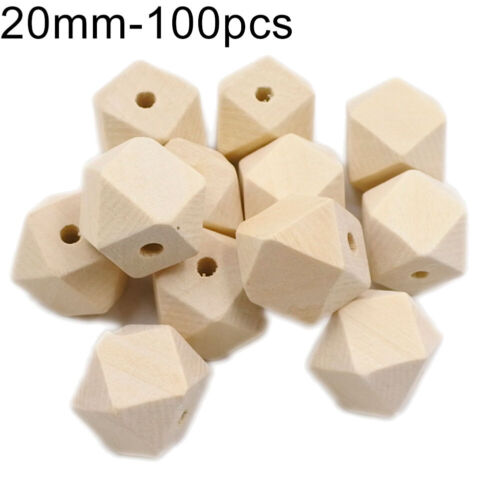 FJ 10mm-40mm Unpainted Hexagon Faceted Wood Beads Natural Geometric Wooden Bead 