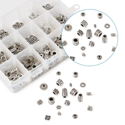 300pcs Mixed Tibetan Silver Alloy Large Hole Beads Metal Spacer Crafting 5~12mm