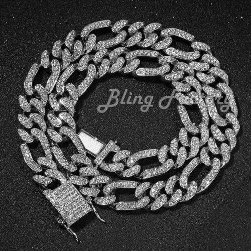 Details about  / Hip Hop Silver PT Iced 8.5/" 20/" 24/" Figaro Choker Chain Bracelet Necklace 18/"
