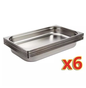 Stainless-Steel-GN1-1-Gastronorm-40mm-Depth-Pans-Set-of-6-Commercial-Kitchen