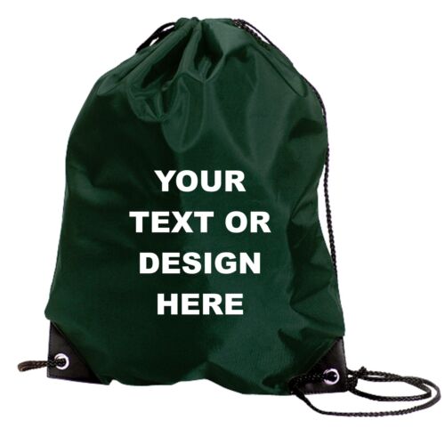 Personalised Dark Green Drawstring Bag Sack Gym PE Swim  School Print