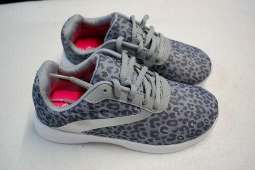 Girls Athletic Shoes GRAY LEOPARD PRINT Lt Weight LACE UP Nylon Upper 13 1 2 3 4 