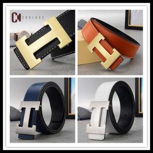 Buckle H Metal Steel Belt Waist Brown Black Genuine Leather For Men /& Women