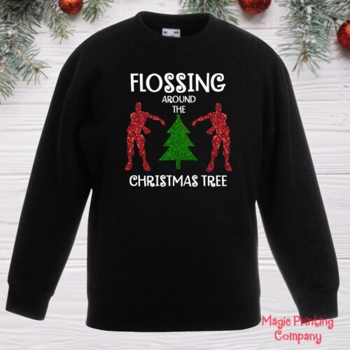 Boys Kids CHRISTMAS JUMPER FLOSSING AROUND TREE Sweatshirt Girls outfit Gift