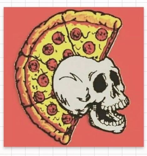2” Mohawk Skull Pizza Pepperoni Forever Love Food Punk Goth Cool Vinyl Sticker 