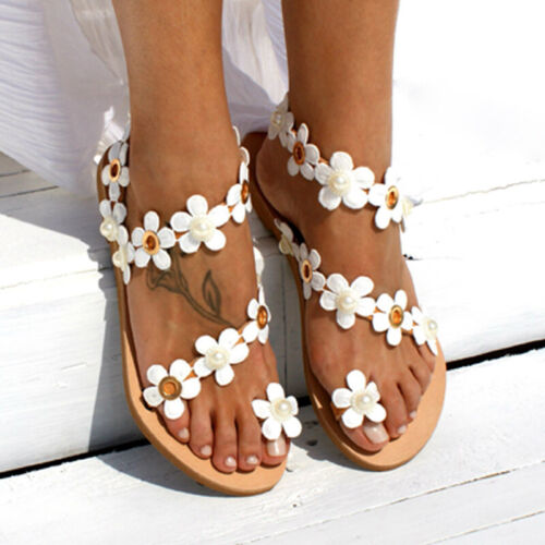 Details about   Women Boho Beach Sandals Flats Flower Flower Flip Flops Casual Slippers Summer 