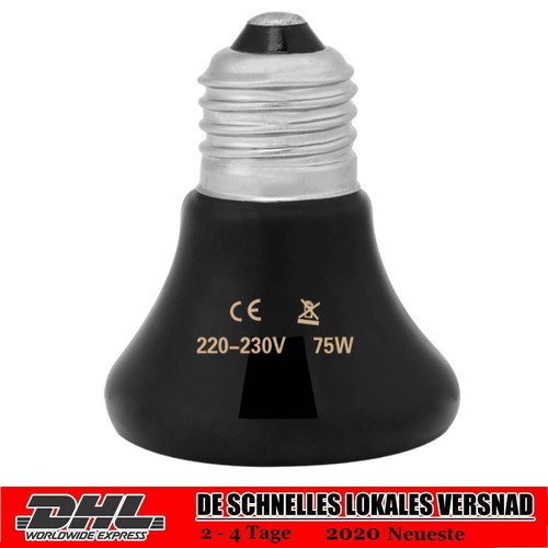 75W INFRAROTBIRNE ROTLICHTLAMPE FÜR TIERE Wärmelampe Lampe Pet Heater SU 01