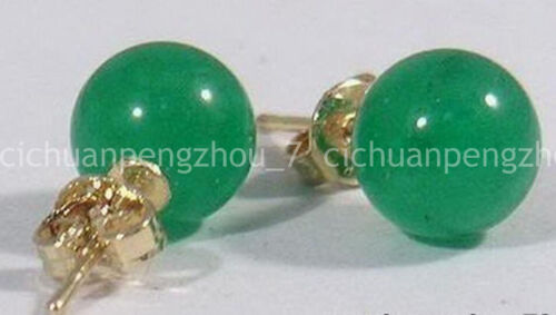Fashion 10 mm VERT JADE pierres précieuses perles 18K Clous D/'Oreilles