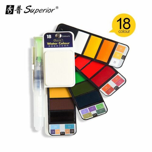 Superior 18/25/33/42 Solid Watercolor Paint Set With Water Brush Pen Foldable 