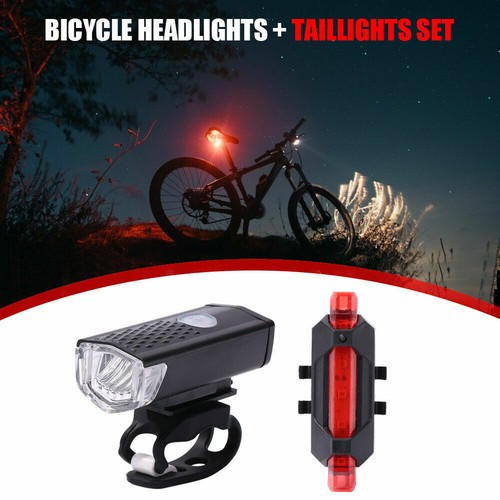 MTB Bike Bicycle Cycling USB Rechargeable LED Head Front Light Rear Tail Lamp