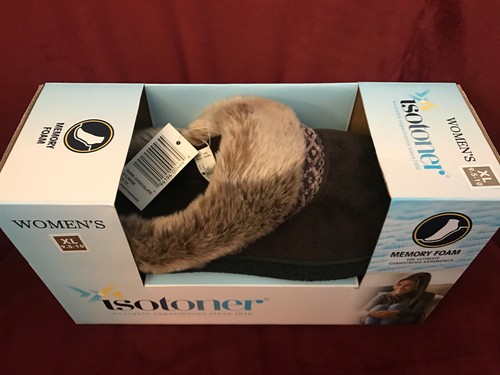 Details about / Isotoner Women Memory Foam Faux Fur Slip-On Slippers Size 9.5-10 XL