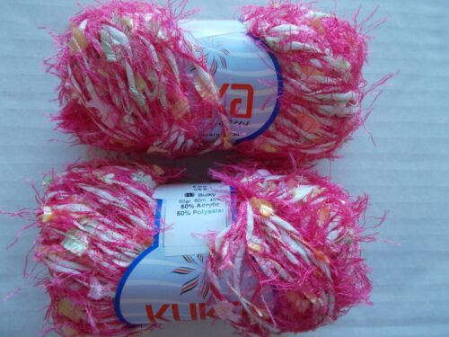 66 yds each Kuka Yarns Butterfly Blend accent yarn lot of 2 pink/white/salmon 