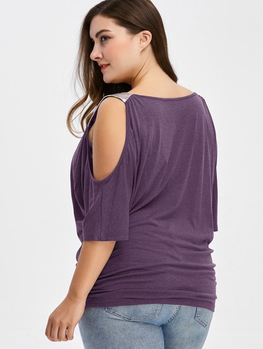 top blouse shirt size 24 plus size ladies cold should sequinned trim t-shirt