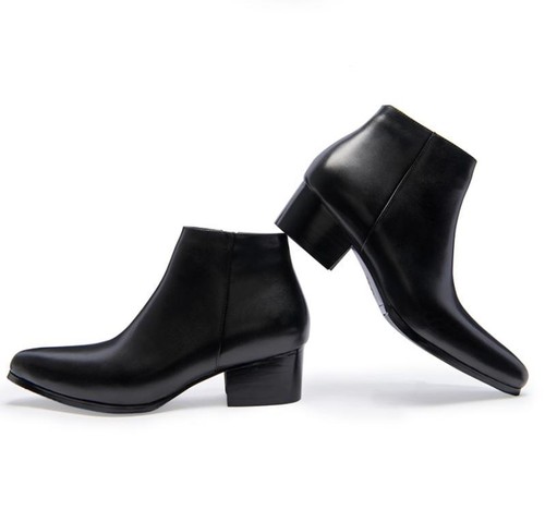 Stiefel Kleidung Accessoires Neu Herren Sptze Schuhe Stiefelette Lederstiefel Mit Absatz Schwarz