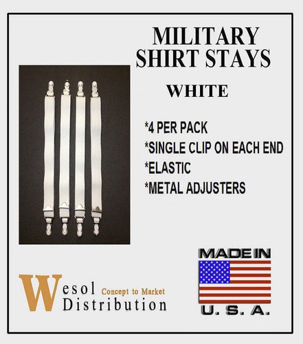 Made in the U.S.A.! White Naval 4 Piece Straight Shirt Garters //Shirt Stays