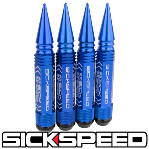 SICKSPEED 4 PC BLUE 5 1/2" LONG SPIKED STEEL EXTENDED LUG NUTS FOR RIM 14X1.5 