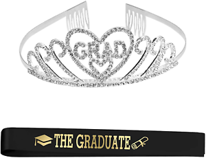 SUNKIM 2021 Graduation Party Supplies Kits Graduation Crown Tiara Silver Grad He