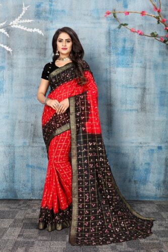 Cotton Bandhej saree Indian Clothing Sari Wear Traditional Blouse Women/'s Wear