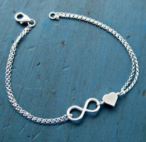 Silver Infinity Design Bracelet Love Heart Chain Bracelet Bangle Jewelry Decor