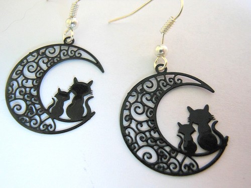 Ohrstecker gothic rockabilly Halbmond Katzen Katze Kitty Ohrringe o