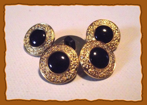 6 BOUTONS noir bordure doré 15 mm 1,5 cm pied queue button black gilt lot
