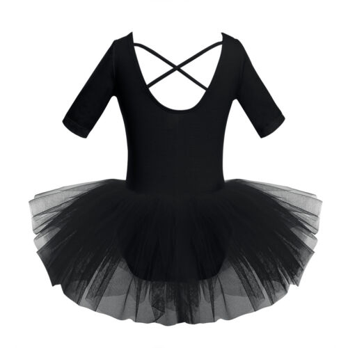 Girls Sequined Ballet Leotard Dress Kid Ballerina Short Sleeve Dancewear Costume