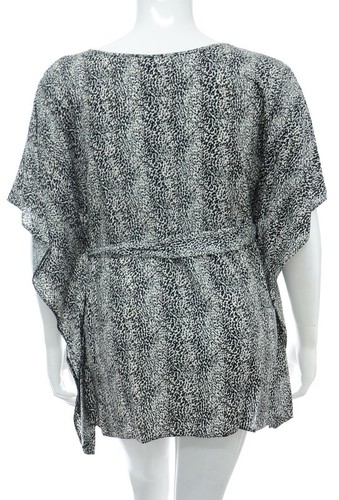 Womens 16-24 Gorgeous Black White Belted Kaftan Tunic Top Boho Ladies