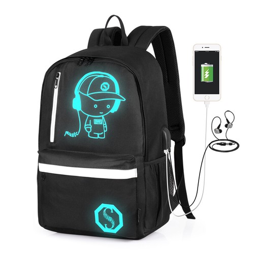 Luminous USB Port Anti Theft Backpack Bookbag Cool School Shoulder Bag Boys Girl