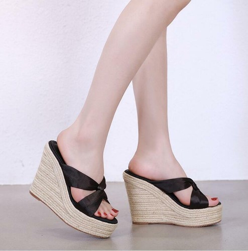 Espadrilles Keilabsatz Pantoletten Damen Schleife Freizeit Platform Sandaletten