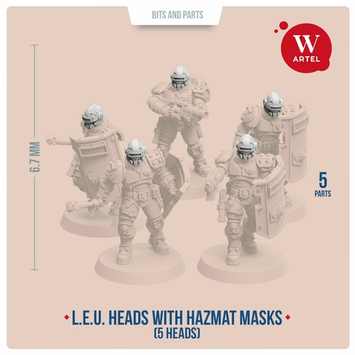 L.E.U Helmeted Heads with Hazmat Masks Artel /"W/" Miniatures AWM063
