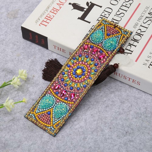 H3E# DIY Special Shaped Diamond Painting Leather Bookmark Tassel Book Marks Gift