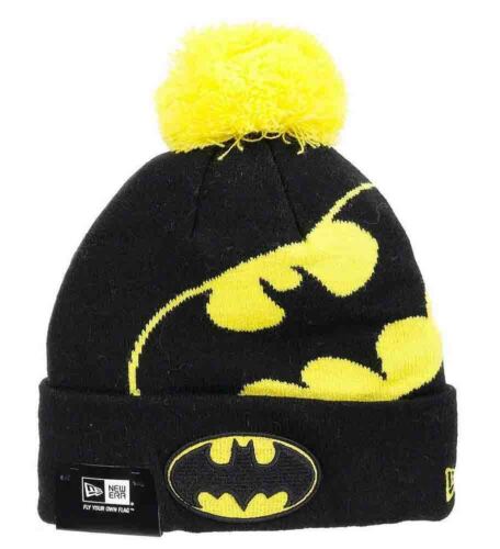 Official New Era Batman Logo DC Comics Bobble Beanie tricoté Super Hero Hat Cap 
