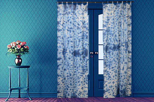 Indigo Shibori Curtains Hand Dyed Door Drape Boho Window Curtains One Panel