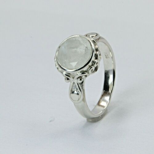 Size 6 Blazing Rainbow MOONSTONE Round Ring 925 STERLING SILVER #522