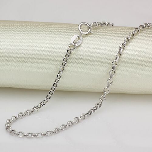 FINE 20 INCH Solid 18K White Gold Necklace Rolo Link Chain Necklace Au750 
