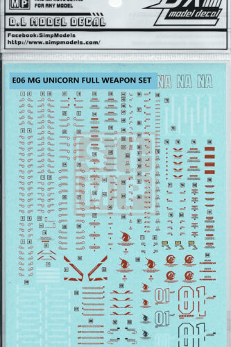 Full weapon Waterslide Decals SIMP Models E06 MG 1//100 UC Unicorn Gundam