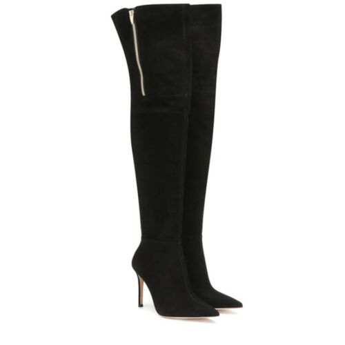 Details about  / Womens Suede Stiletto Heels Over Knee High Knight Boots Pointy Toe Zipper Shoes