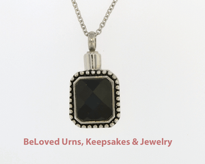 Stainless Steel Pendant With Black Stone Cremation Jewelry Pendant Urn Funnel