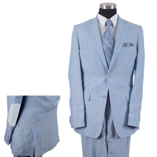 black blue L613 Fortino Landi navy Men/'s 2 button linen suit with pants white