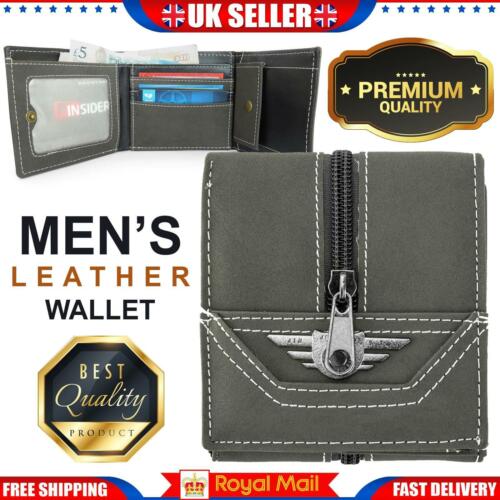 Mens Wallets with Zipper Coin Pocket Genuine Leather Zip Coin Purse Gift Wallet