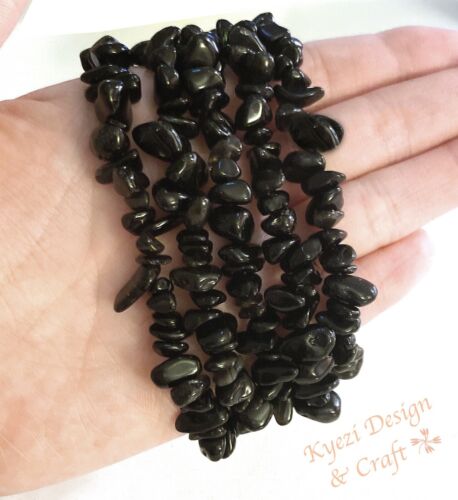 Obsidian Premium Natural Crystal Gemstone Chip Stretchy Chakras Jewelry Bracelet