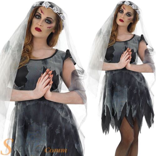 Ladies Black Zombie Corpse Bride Halloween Fancy Dress Costume Outfit Sizes 8-22
