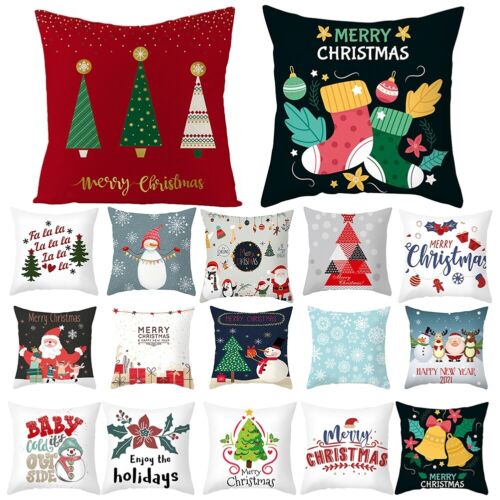 18/" Christmas Pillow Case Cushion Cover Cartoon Printed Xmas Home Sofa Decor