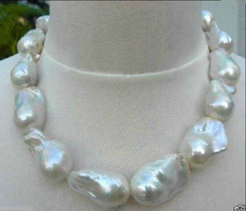 New REAL HUGE AAA SOUTH SEA WHITE BAROQUE PEARL NECKLACE 18'' 