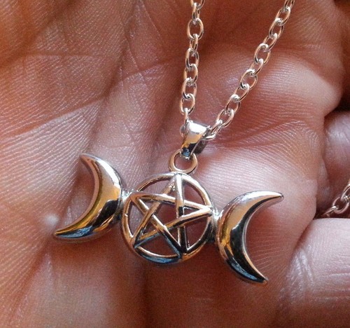 Colgante Luna Triple Diosa Pagano Wiccano Pentáculo Estrella 18/" Collar vendedor del Reino Unido